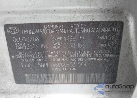 2009 Hyundai Sonata Gls из США, поврежденный, VIN 5NPET46C69H531564
